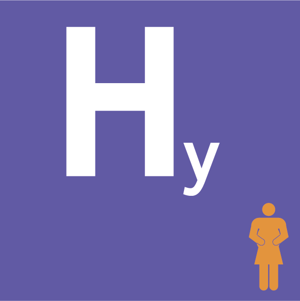 pictogramme Hy sur fond violet avec femme enceinte orange